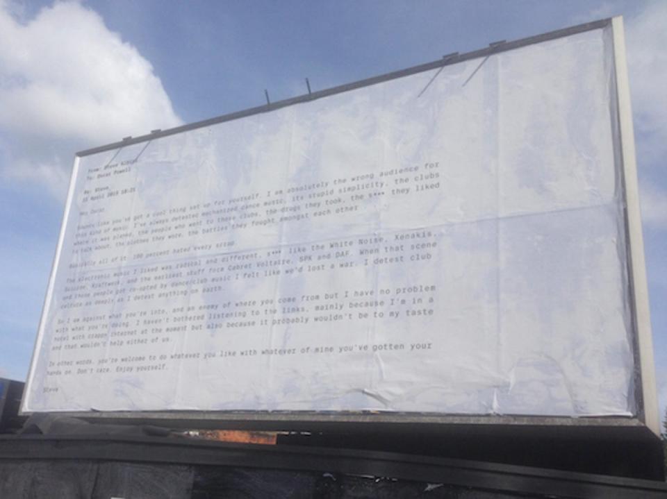 In 2015, electronic producer Powell created a London billboard using an email from Albini about how much he hated ‘mechanised dance music’