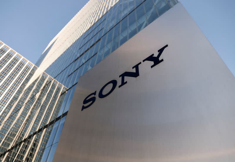 FILE PHOTO: The Sony logo is displayed outside the company's headquarters in Tokyo