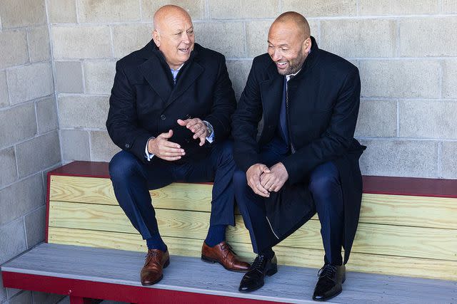 <p>Joel Bissell/Kalamazoo Gazette via AP</p> Cal Ripken Jr. (left) and Derek Jeter photographed in Kalamazoo, Michigan on Nov. 14, 2023