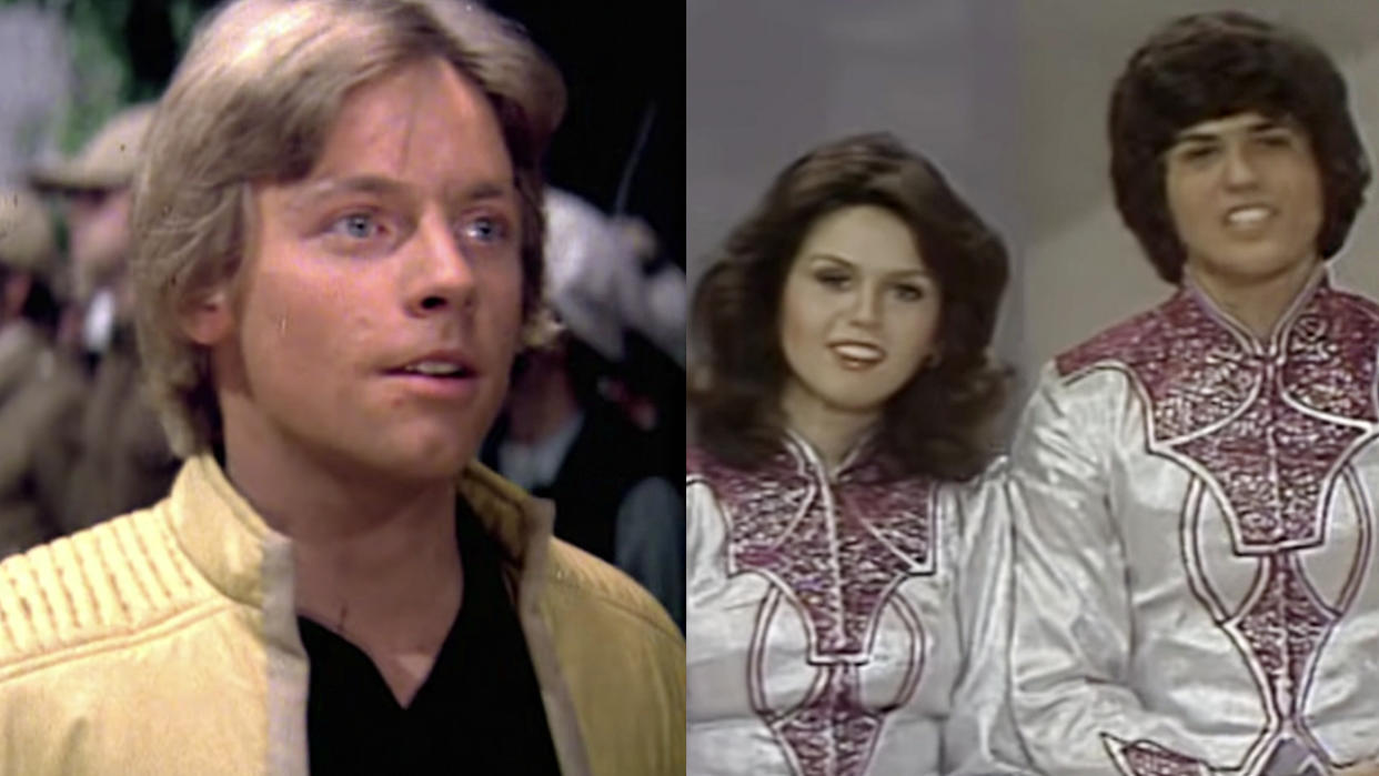  Mark Hamil looking triumphant in 1977's Star Wars, Donny and Marie Osmond on their first show airing in 1970. 