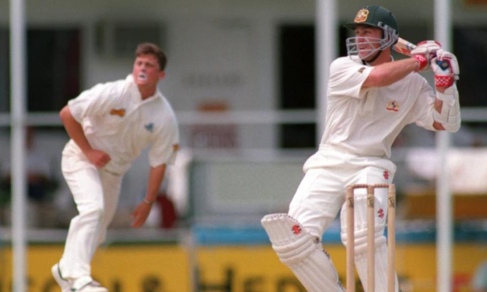 Michael Slater hit two boundaries from the opening over in Brisbane.