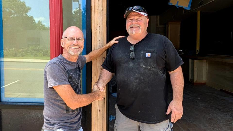 Greg Partelow and Glen McElligott, owners of The Harp Pub in Belleville