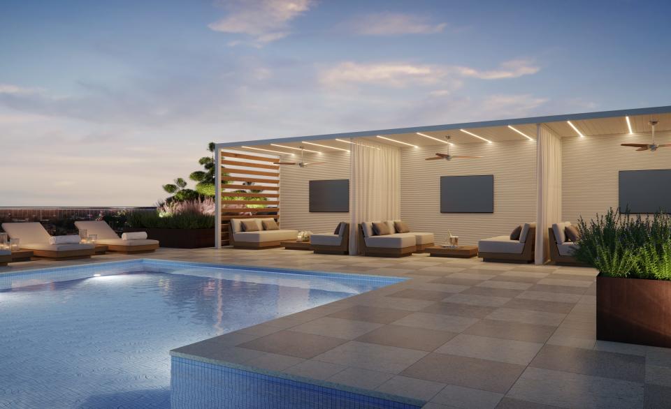 A rendering shows what the rooftop pool will look like in the latest design of The Waverly.