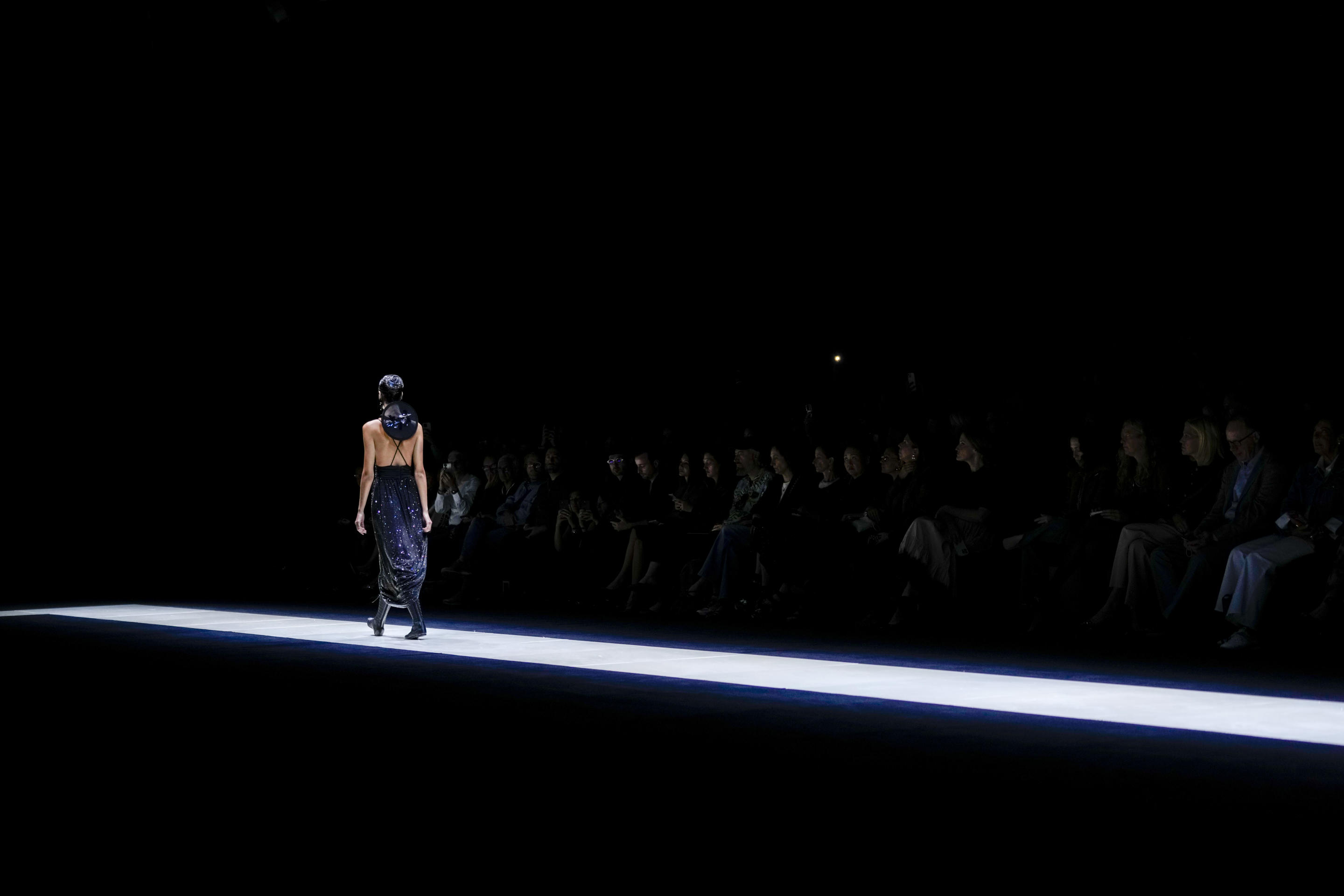 A model wears an Emporio Armani creation. 