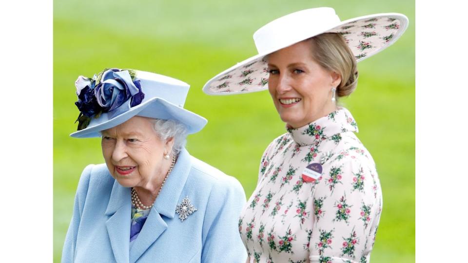 Queen Elizabeth II and Duchess Sophie at Royal Ascot at Ascot Racecourse on June 18, 2019