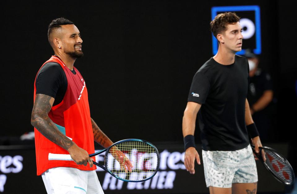 Nick Kyrgios and Thanasi Kokkinakis during the final against Matthew Ebden and Max Purcell (REUTERS)