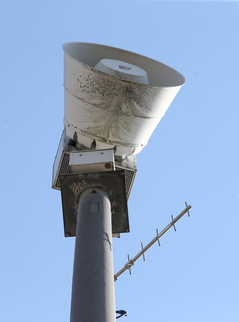 One of 67 of the St. Joseph County outdoor warning sirens are in place Monday, Feb. 27, 2024, at 1511 Milburn Boulevard at LaSalle Elementary School in Mishawaka. The county commissioners have approved a contract to upgrade each siren with new electronics.