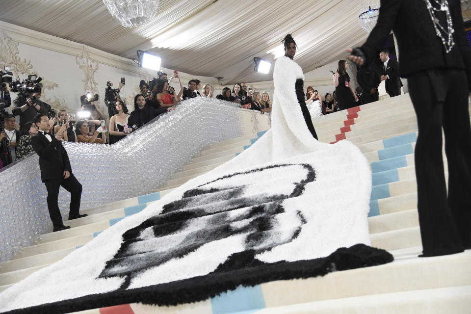 Jeremy Pope attends The Metropolitan Museum of Art's Costume Institute benefit gala celebrating the opening of the "Karl Lagerfeld: A Line of Beauty" exhibition on Monday, May 1, 2023, in New York. (Photo by Evan Agostini/Invision/AP)