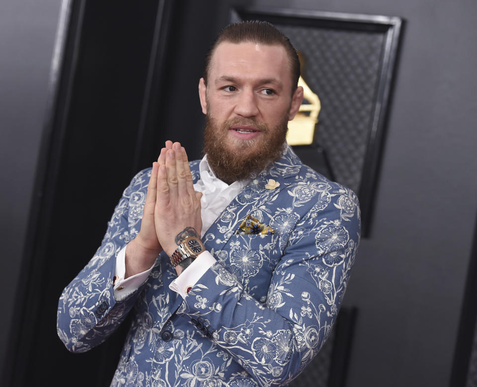 Conor McGregor arrives at the 62nd annual Grammy Awards at the Staples Center on Sunday, Jan. 26, 2020, in Los Angeles. (Photo by Jordan Strauss/Invision/AP)