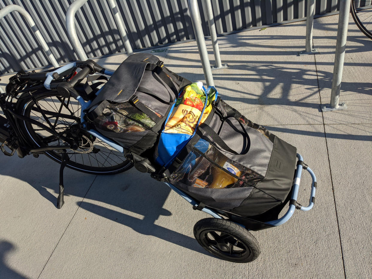 $220 worth of groceries, though I’ve carried far more than this. Pictured are the optional Lower and Upper Market Bags.