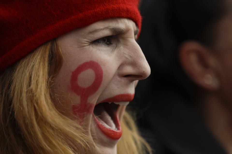 <p>A woman shouts slogans during a march as part of the International Day for the Elimination of Violence against Women, in Rome, Saturday, Nov. 25, 2017. (Photo: Gregorio Borgia/AP) </p>