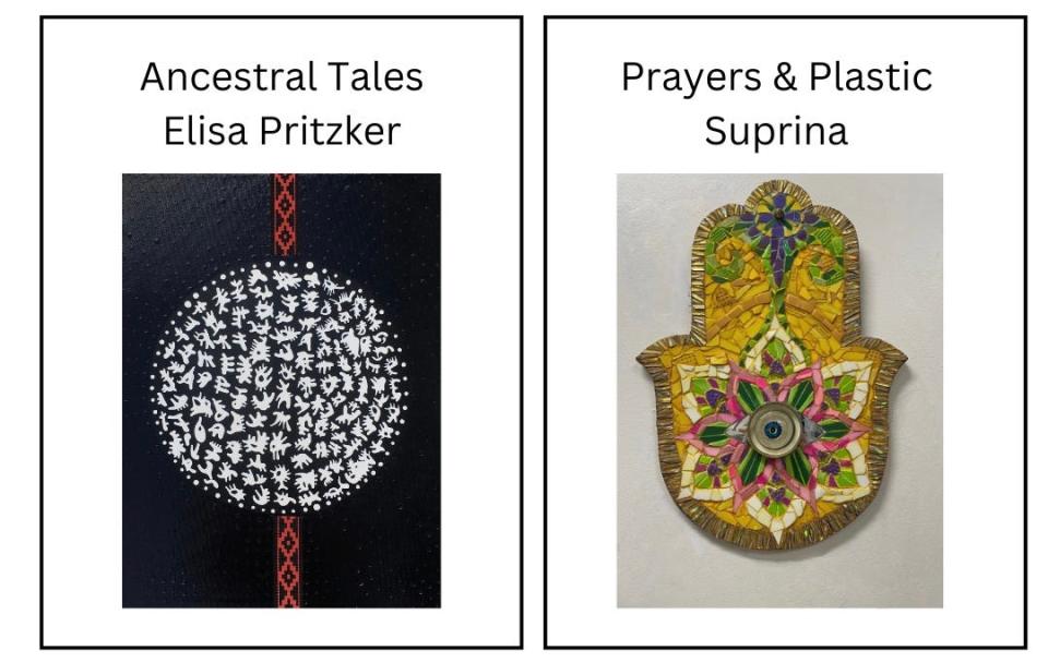 Pieces by local artists Elisa Pritzker and Suprina from Two Solos.