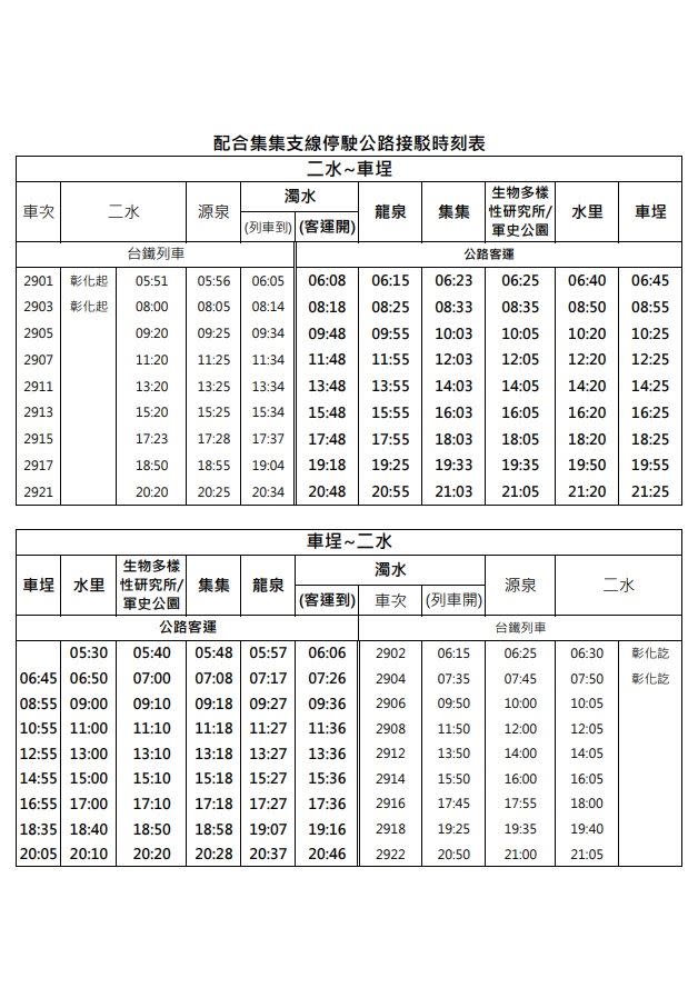 配合集集支線停駛公路接駁時刻表。（圖／台鐵公司提供）