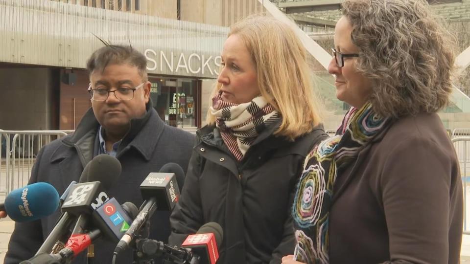Toronto city staff Roger Browne (left), Jodie Atkins (middle) and Jennifer Graham Harkness (right) announced the next round of lane closures on the Gardiner Expressway on Tuesday.