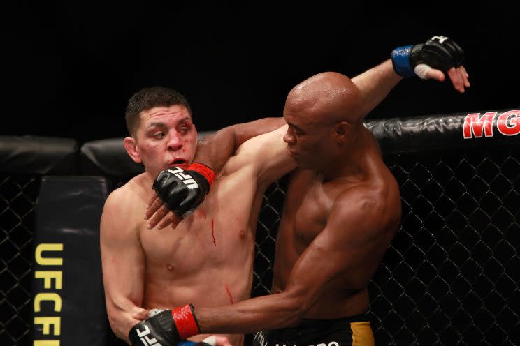 Nick Diaz (L) hasn’t fought since a 2015 bout at UFC 183 in Las Vegas with Anderson Silva. (Getty Images)
