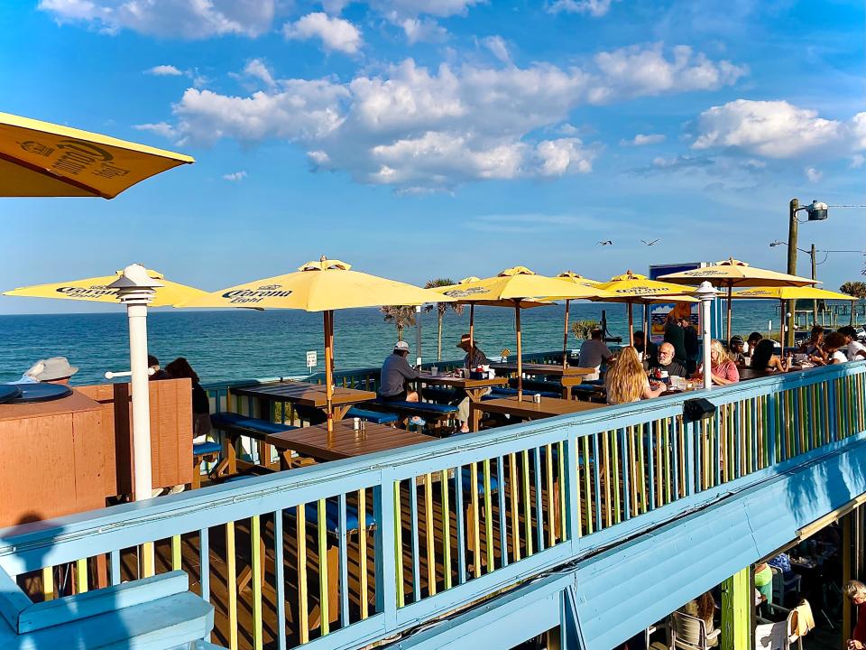 Rooftop deck dining at Golden Lion Café in Flagler Beach.