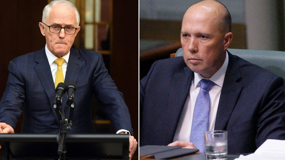 Peter Dutton has demanded a second party room meeting, announcing he will challenge Malcolm Turnbull for the Liberal leadership again. Images: AAP