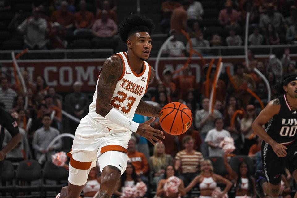 Texas forward Dillon Mitchell at 6-foot-8,  will form a sizable front line this season with 6-11 newcomer Kadin Shedrick and 6-9 forward Dylan Disu, who is working his way back from foot surgery. The Horns beat Incarnate Word 88-56 in the season opener Monday.