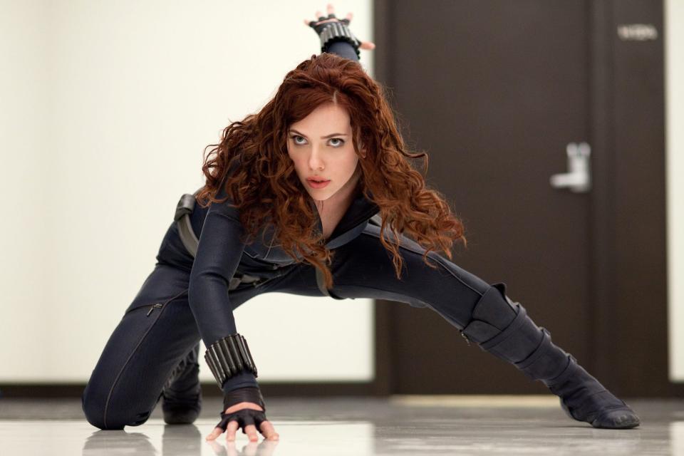As Black Widow, Scarlett Johansson made quite a debut - and first landed her signature superhero pose - in 2010's "Iron Man 2."