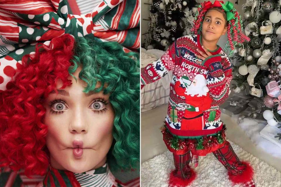 <p>Amazon; Kim and North/TikTok</p> Sia "Everyday Is Christmas" Album; North West