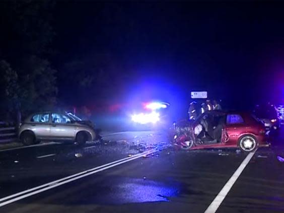 The aftermath of the fatal car crash which killed Shania McNeill and injured four others (Channel 7 News)