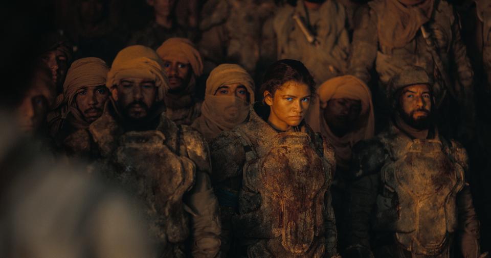 A Fremen warrior, Chani (Zendaya) remains wary of Paul Atreides (Timothée Chalamet) in "Dune: Part Two."