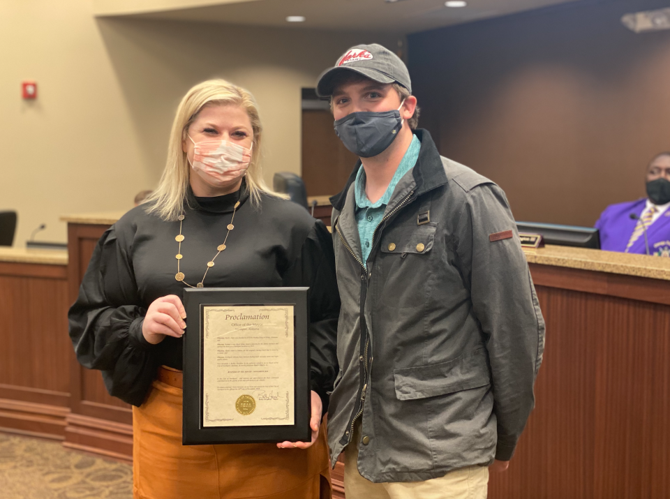 Mark's Mart was named the city of Northport's Business of the Month after being nominated by District 1 Councilwoman Christy Bobo, who was joined by Mark's Mart owner Jacob King (Photo by Ryan Phillips, Tuscaloosa Patch)
