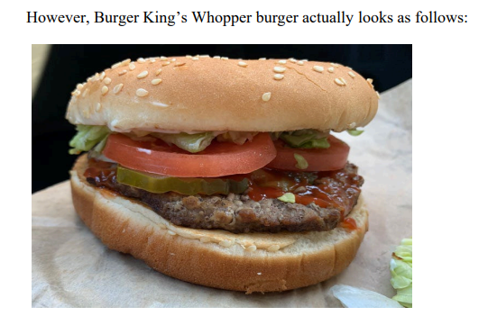 Photo used in May 2022 court filing to show that Burger King had smaller burgers than advertised. Plaintiffs accused the chain of false advertisement, among other things.