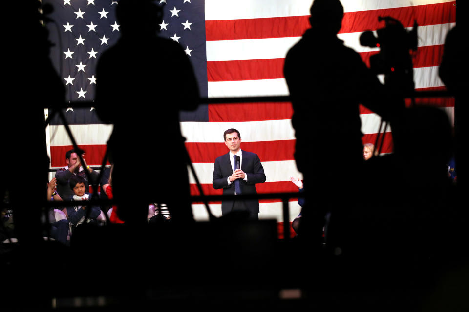 CONCORD, NEW HAMPSHIRE - FEBRUARY 04: Democratic presidential candidate, South Bend, Indiana Mayor Pete Buttigieg greets supporters on February 04, 2020 in Concord, New Hampshire. Buttigieg holds a narrow lead over Sen. Bernie Sanders (I-VT) in the Iowa caucuses after an app used by the state Democratic Party to count results caused overnight delays, according to published reports.  (Photo by Spencer Platt/Getty Images)