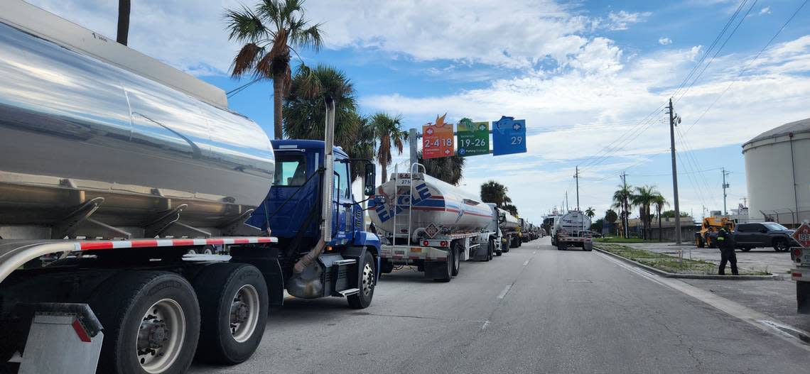 Fuel tankers at Port Everglades prepare to load with petroleum products such as gasoline, diesel and propane.