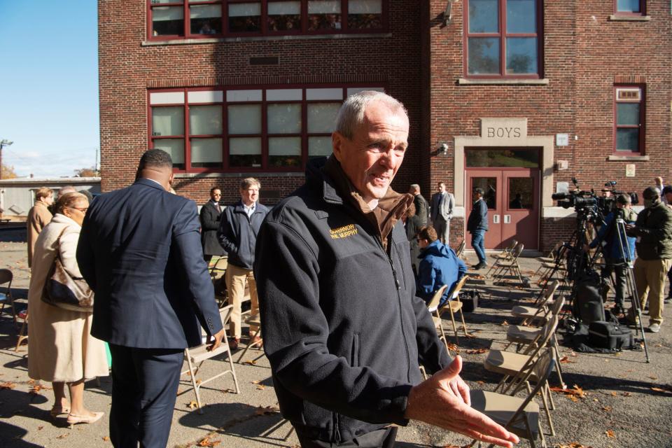 NJ Governor Phil Murphy said the State of New Jersey is releasing $75 million to schools "to help defray the cost of capital maintenance and emergent infrastructure projects" at an elementary school in Garfield, N.J. on Friday Nov. 19, 2021. 