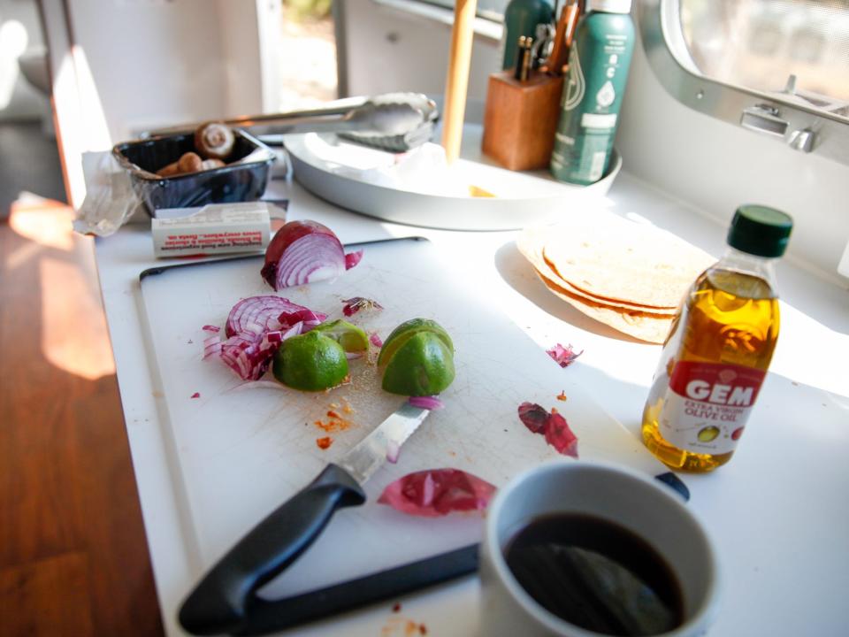 food chopped on a chopping board