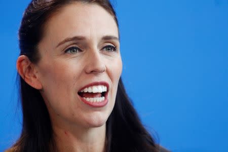 FILE PHOTO - New Zealand Prime Minister Jacinda Ardern speaks during a press conference with German Chancellor Angela Merkel after a meeting at the chancellery in Berlin, Germany, April 17, 2018. REUTERS/Hannibal Hanschke