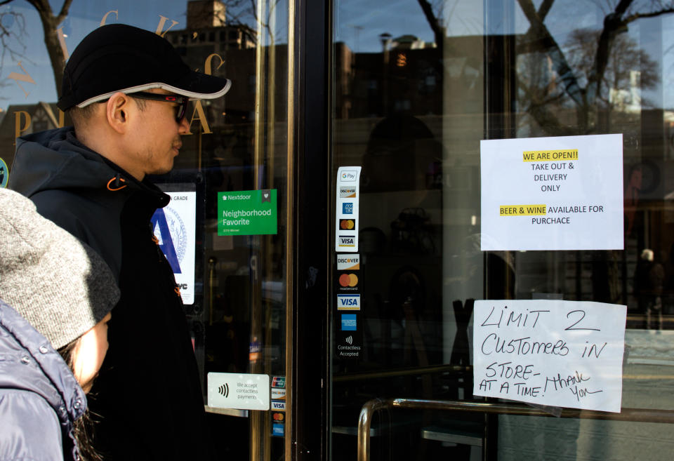 New York City, NY/ USA- 3-22-20: NYC Restaurant Take Out Only Sign During the Corona Virus Pandemic