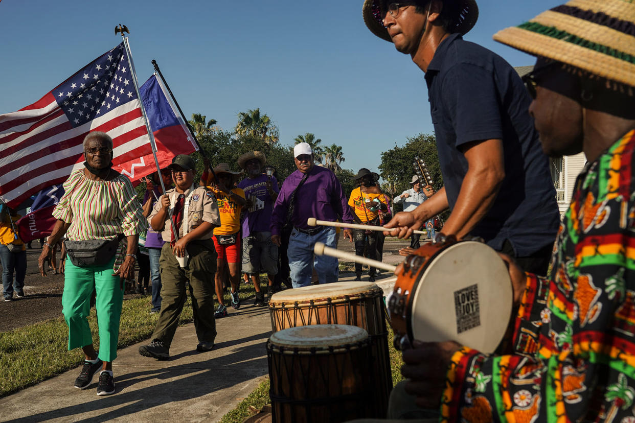 Members of Reedy Chapel African Methodist Episcopal Church march to celebrate Juneteenth on June 19, 2021 in Galveston, Texas. (Go Nakamura / Getty Images)