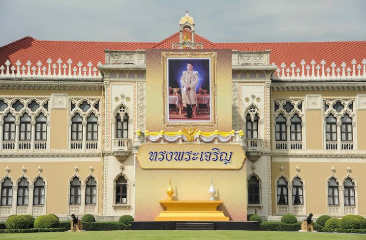 A portrait of Thailand’s King Maha Vajiralongkorn, who ascended the throne in December, at the Thai Government House (Xinhua News Agency/REX/Shutterstock)