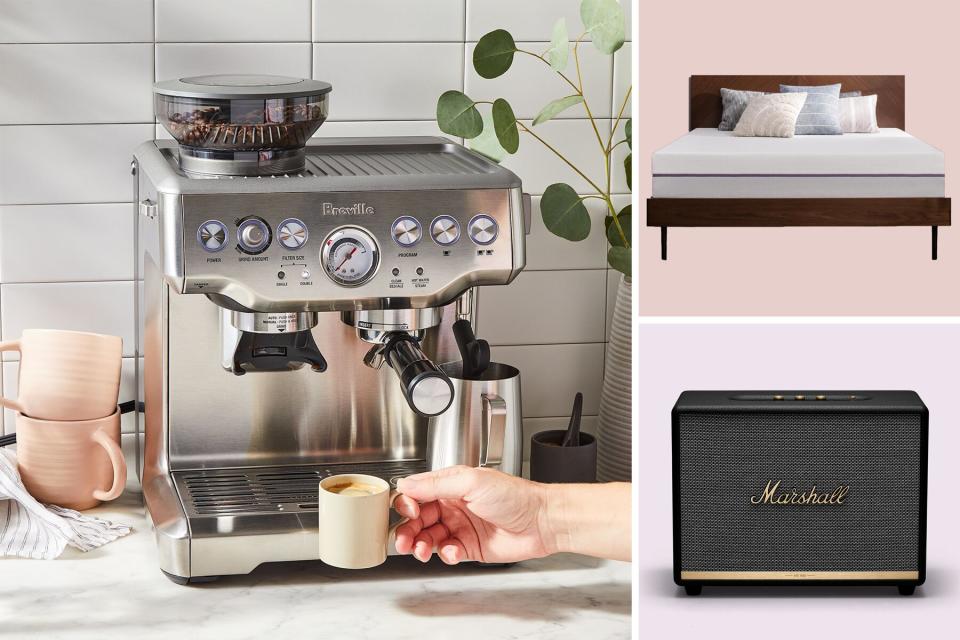 Composite image of Breville Barista Express, Purple Mattress and Marshall Speaker