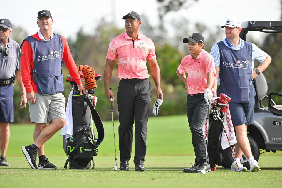 The duo stand together on the second hole during the first round. (Ben Jared / PGA TOUR)