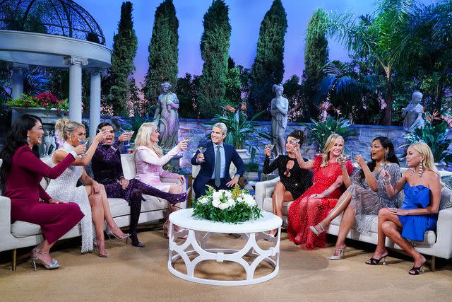 <p>Nicole Weingart/Bravo/NBCU Photo Bank via Getty Images</p> Crystal Kung Minkoff, Dorit Kemsley, Lisa Rinna, Erika Girardi, Andy Cohen, Kyle Richards, Kathy Hilton, Garcelle Beauvais, Sutton Stracke at the Real Housewives of Beverly Hills reunion