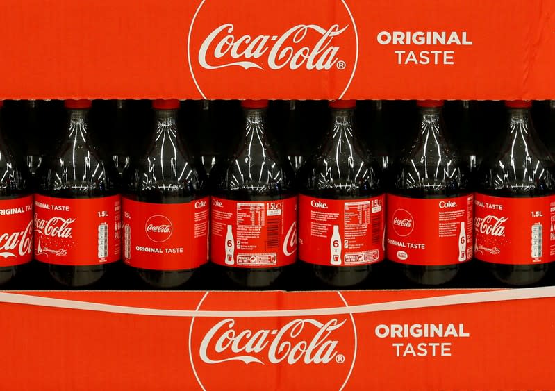 FILE PHOTO: Bottles of Coca-Cola are seen at a Carrefour Hypermarket store in Montreuil, near Paris