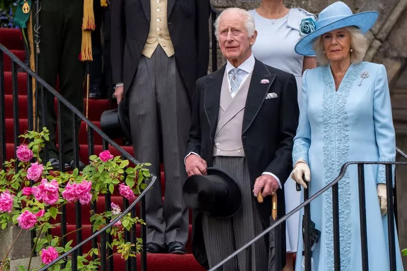 King Charles III and Queen Camilla  during the garden party held at the Palace of Holyroodhouse.