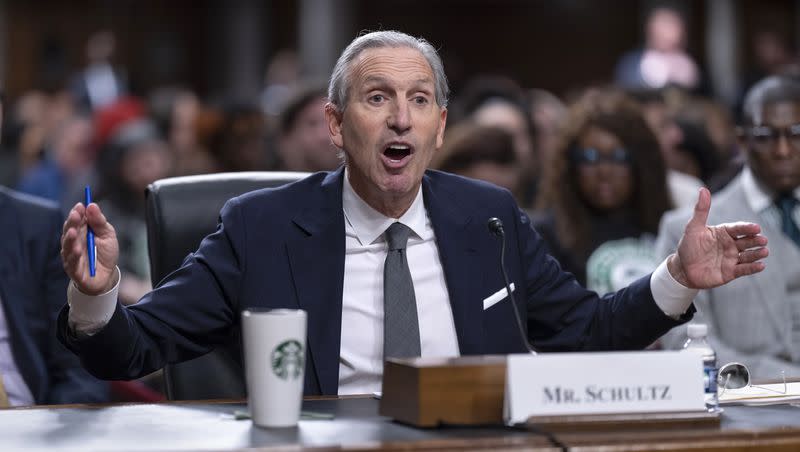 Starbucks founder and former CEO Howard Schultz testifies before the Senate Health, Education, Labor and Pensions Committee where he faced questions about the company’s actions during an ongoing campaign for an employee union, at the Capitol in Washington, Wednesday, March 29, 2023.