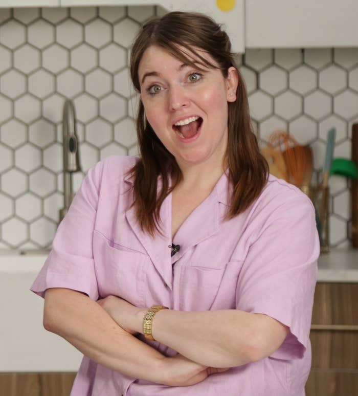 Katie smiling in the mock kitchen