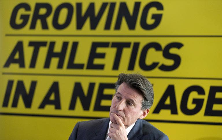 Sebastian Coe is pictured during a press conference to discuss his bid to become the next President of the International Association of Athletics Federations in central London on December 3, 2014