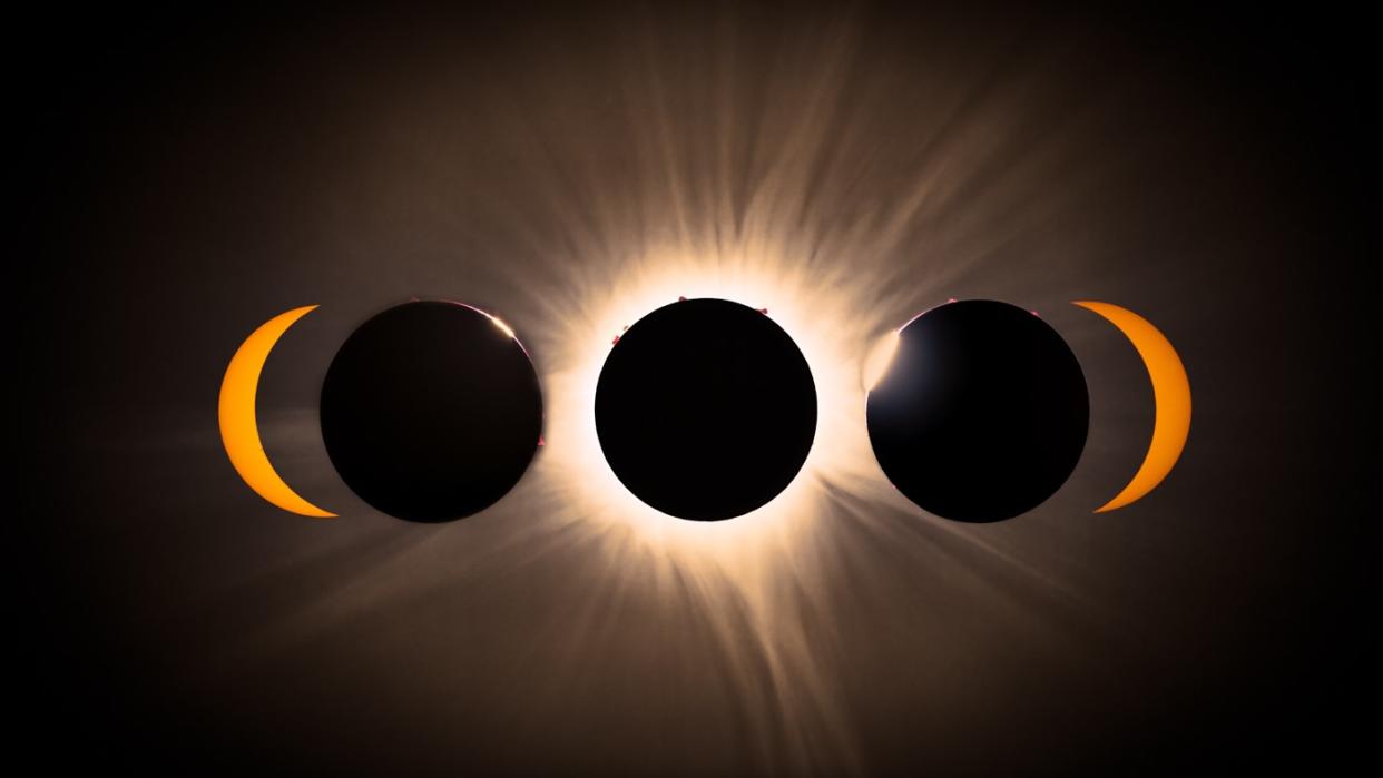  A series of eclipse images from partial eclipse to totality and then back to partial. . 