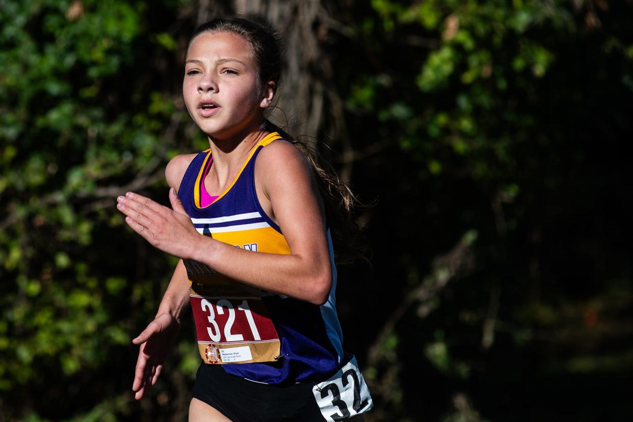 John Jay's Sloan Wasserman runs during the New York State Federation cross country championship at Bowdoin Park in Wappingers Falls, NY on Saturday, November 18, 2023. KELLY MARSH/FOR THE TIMES HERALD-RECORD