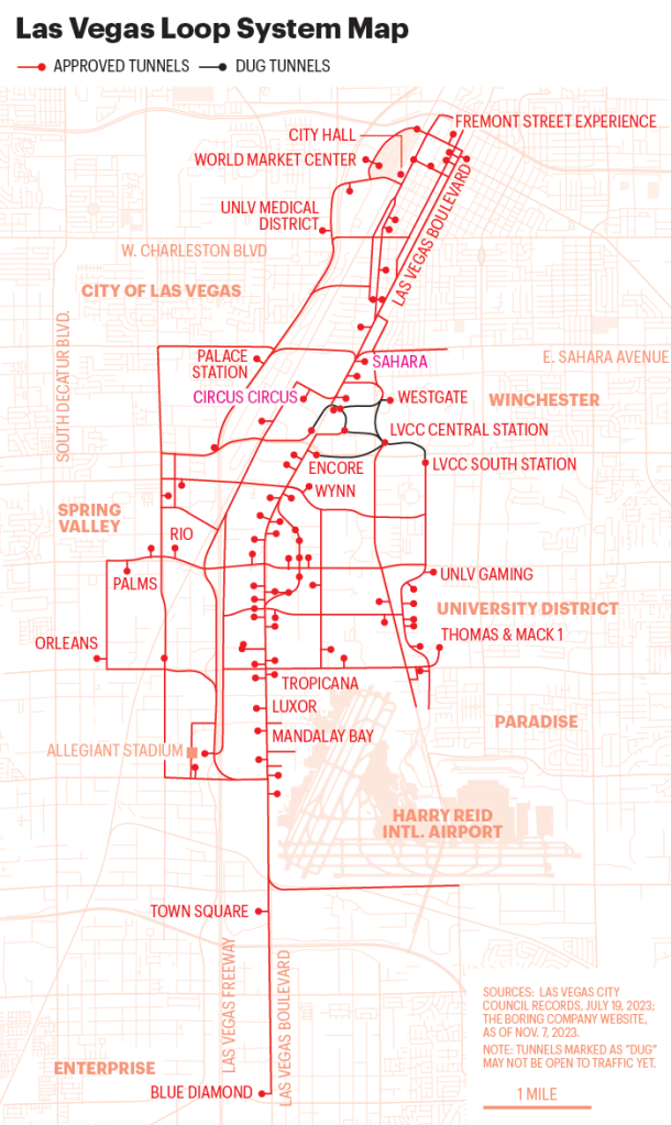 Map shows the Las Vegas Loop system
