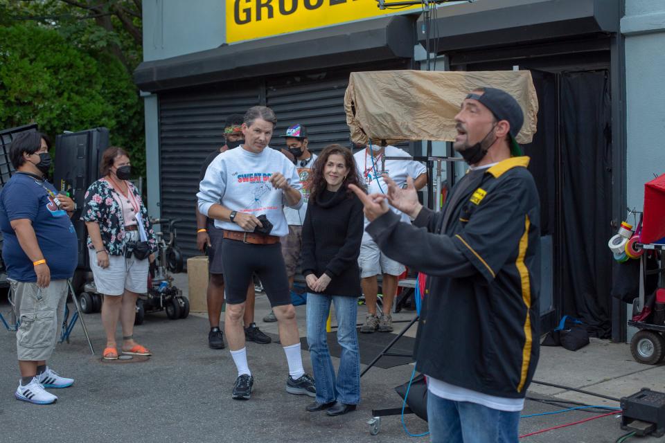 Writer, director and co-star Kevin Smith on the New Jersey set of "Clerks III."