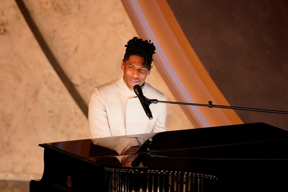 Jon Batiste performs "It Never Went Away" from "American Symphony" at the 96th Academy Awards.