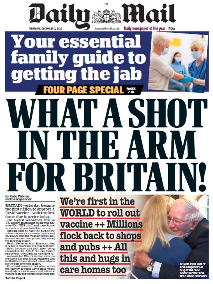 The Daily Mail's headline read: 'What a shot in the arm for Britain!'